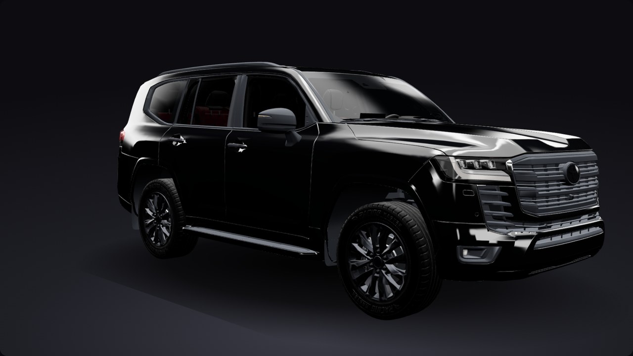The same car blacked out: trim and wheels in gloss black, limo tint on the glass